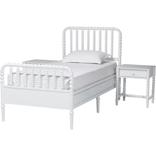 Lucera 3 Piece Twin Bobbin Bedroom Set in White Wood