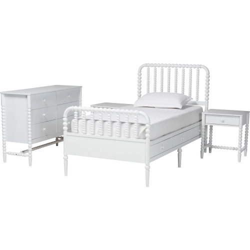 Lucera 4 Piece Twin Bobbin Bedroom Set in White Wood