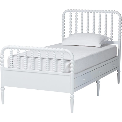 Lucera 6 Drawer Twin Platform Bed with Bobbin Frame in White Wood