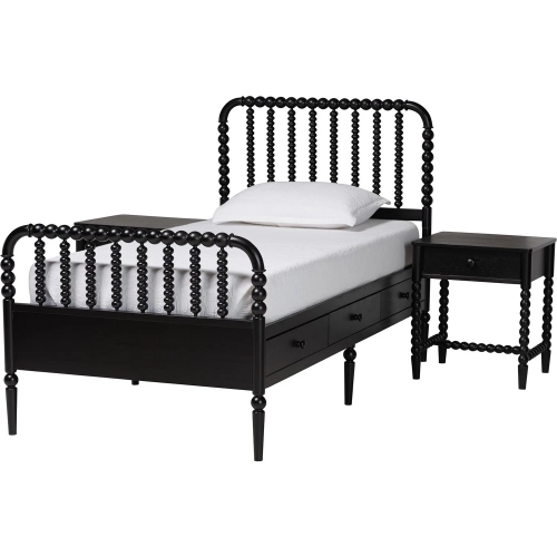 Lucera 3 Piece Twin Bobbin Bedroom Set in Black Wood