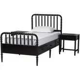 Lucera 3 Piece Twin Bobbin Bedroom Set in Black Wood