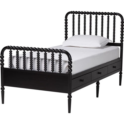 Lucera 6 Drawer Twin Platform Bed with Bobbin Frame in Black Wood