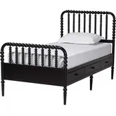 Lucera 6 Drawer Twin Platform Bed with Bobbin Frame in Black Wood