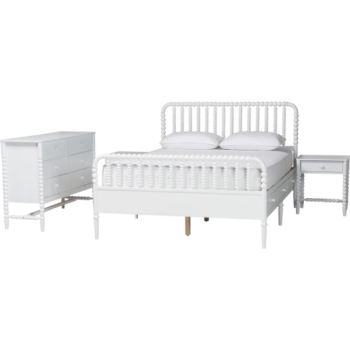 Lucera 4 Piece Full Bobbin Bedroom Set in White Wood