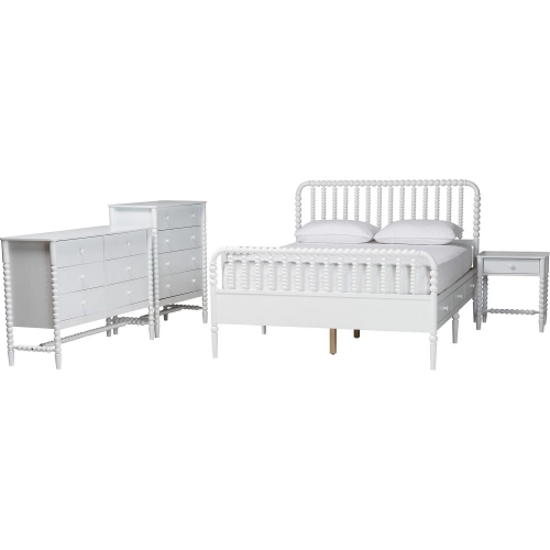 Lucera 5 Piece Full Bobbin Bedroom Set in White Wood