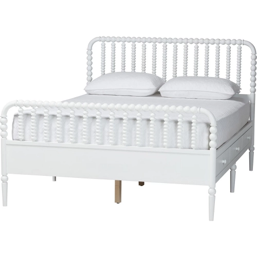 Lucera 6 Drawer Full Platform Bed with Bobbin Frame in White Wood