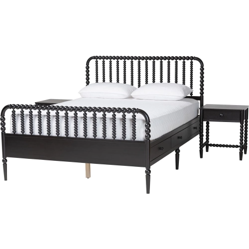 Lucera 3 Piece Full Bobbin Bedroom Set in Black Wood