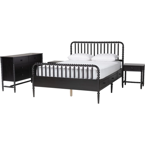 Lucera 4 Piece Full Bobbin Bedroom Set in Black Wood