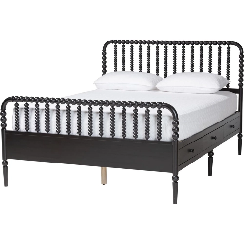 Lucera 6 Drawer Full Platform Bed with Bobbin Frame in Black Wood