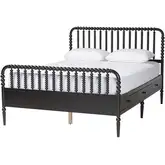 Lucera 6 Drawer Full Platform Bed with Bobbin Frame in Black Wood