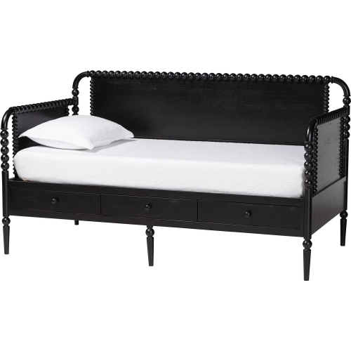 Lucera 3 Drawer Full Daybed with Bobbin Frame in Black Wood