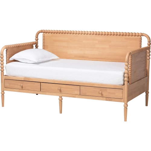 Lucera 3 Drawer Full Daybed with Bobbin Frame in Beech Brown Wood