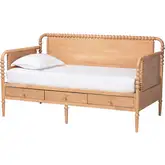 Lucera 3 Drawer Full Daybed with Bobbin Frame in Beech Brown Wood