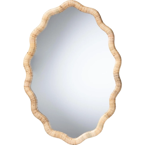 Rasida Oval Scalloped Wall Mirror in Honey Rattan