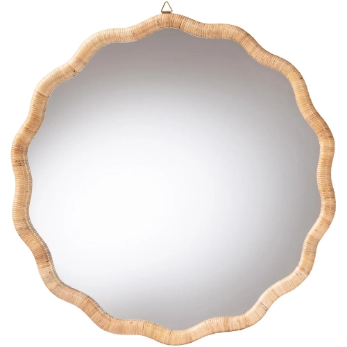 Rasida Scalloped Wall Mirror in Decorative Hand Wrapped Light Honey Rattan