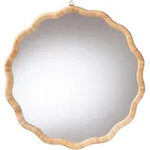 Rasida Scalloped Wall Mirror in Decorative Hand Wrapped Light Honey Rattan