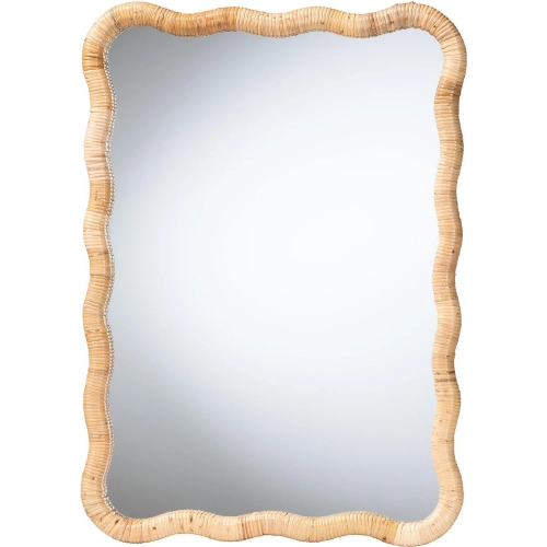 Rasida Rectangle Scalloped Wall Mirror in Honey Rattan