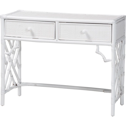 Lindie Two Drawer Writing Desk in White Rattan