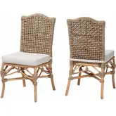 Nitya Camelback Dining Chair in Rattan, Seagrass & Neutral Fabric (Set of 2)