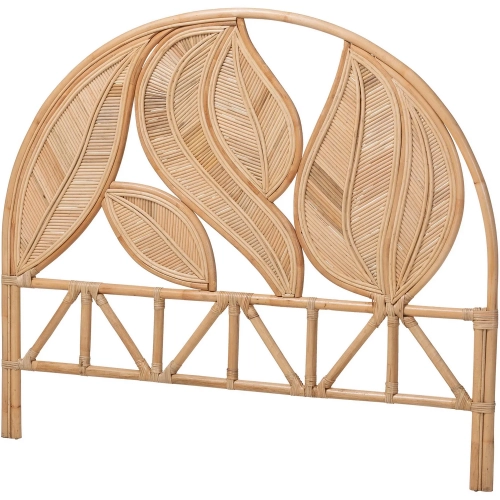 Lifen King Leaf Motif Standalone Headboard in Handcrafted Natural Rattan