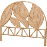 Lifen King Leaf Motif Standalone Headboard in Handcrafted Natural Rattan