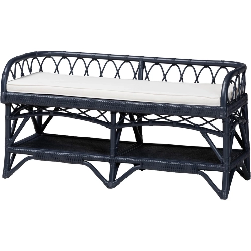 Leryn Bench with Shelf in Navy Blue Natural Rattan