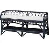 Leryn Bench with Shelf in Navy Blue Natural Rattan