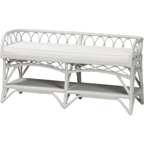 Leryn Bench with Shelf in White Natural Rattan