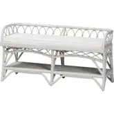 Leryn Bench with Shelf in White Natural Rattan