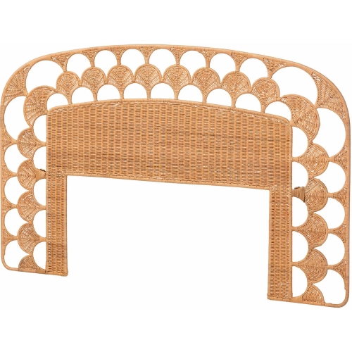 Felician King Standalone Scalloped Fan Headboard in Handwoven Light Honey Rattan