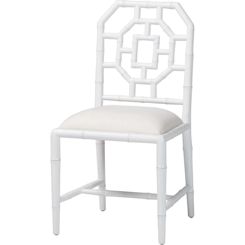 Boone Chinoiserie Dining Chair in White Wood & White Fabric