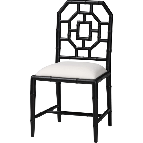Boone Chinoiserie Dining Chair in Black Wood & White Fabric
