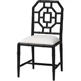 Boone Chinoiserie Dining Chair in Black Wood & White Fabric