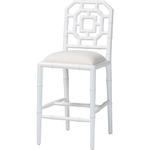 Boone Chinoiserie Counter Stool in White Wood & White Fabric