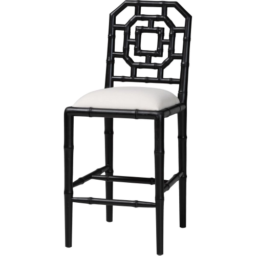 Boone Chinoiserie Counter Stool in Black Wood & White Fabric