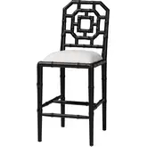 Boone Chinoiserie Counter Stool in Black Wood & White Fabric