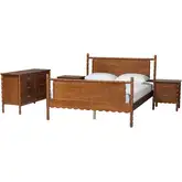 Danette Bobbin 4 Piece Queen Bedroom Set in Walnut Brown Wood