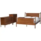 Danette Bobbin 4 Piece Queen Bedroom Set in Walnut Brown Wood