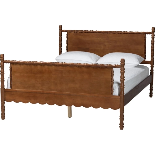 Danette Bobbin Queen Platform Bed in Walnut Brown Wood
