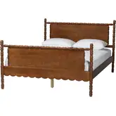 Danette Bobbin Queen Platform Bed in Walnut Brown Wood