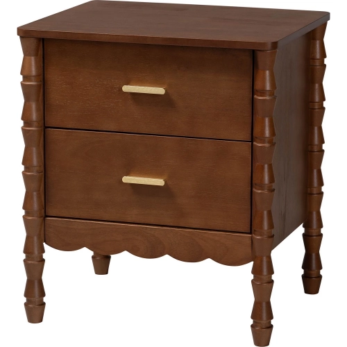 Danette Bobbin 2 Drawer Nightstand in Walnut Brown Wood