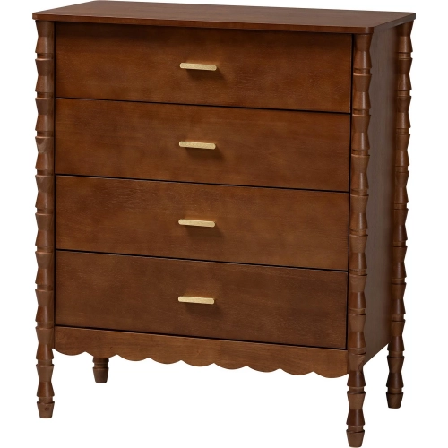 Danette Bobbin 4 Drawer Chest in Walnut Brown Wood