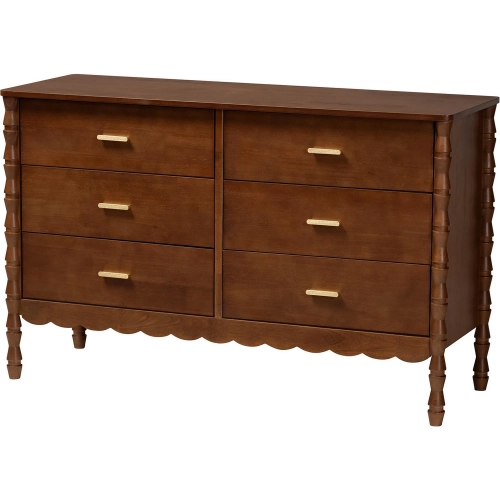 Danette Bobbin 6 Drawer Dresser in Walnut Brown Wood