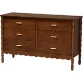 Danette Bobbin 6 Drawer Dresser in Walnut Brown Wood