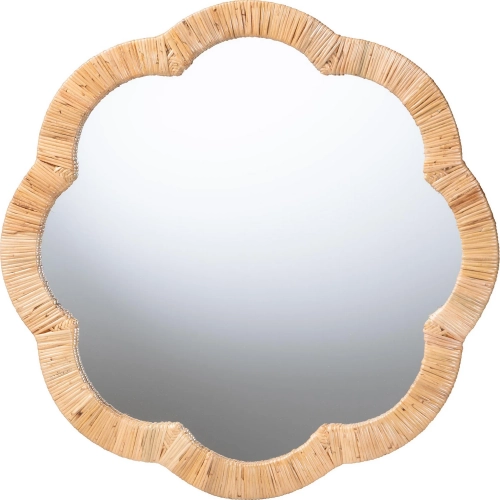 Akuna Scalloped Round Wall Mirror Light Honey Natural Rattan