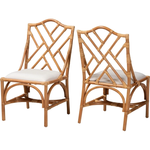 Cedric Dining Chair in Honey Rattan & White Fabric (Set of 2)