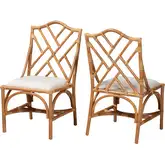 Cedric Dining Chair in Honey Rattan & White Fabric (Set of 2)