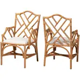 Cedric Dining Arm Chair in Honey Rattan & White Fabric (Set of 2)