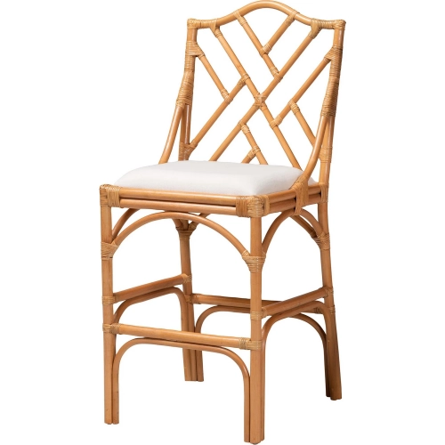 Cedric Bar Stool in Honey Rattan & White Fabric