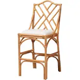 Cedric Bar Stool in Honey Rattan & White Fabric